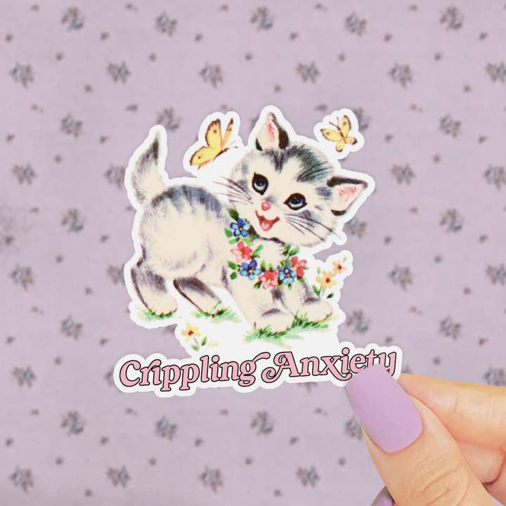 Pretty Toxic Stickers - Wholesale Sticker - Retro Kitsch Kitten Sticker - Crippling Anxiety