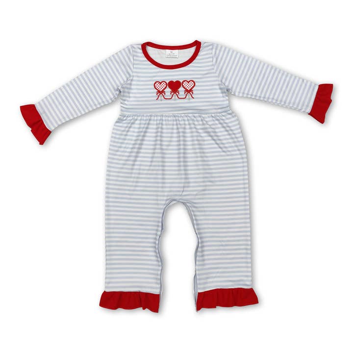 Yawoo Garments - Wholesale Jumpsuit - Baby - Grey stripe heart truck baby boy valentine's romper