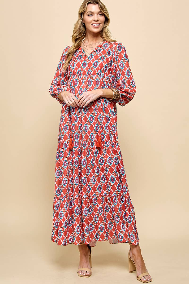 Cezele - Wholesale Dress - Women's - 3/4 Lantern Sleeve Print Boho Maxi Dress21