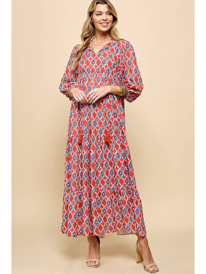 Cezele - Wholesale Dress - Women's - 3/4 Lantern Sleeve Print Boho Maxi Dress21