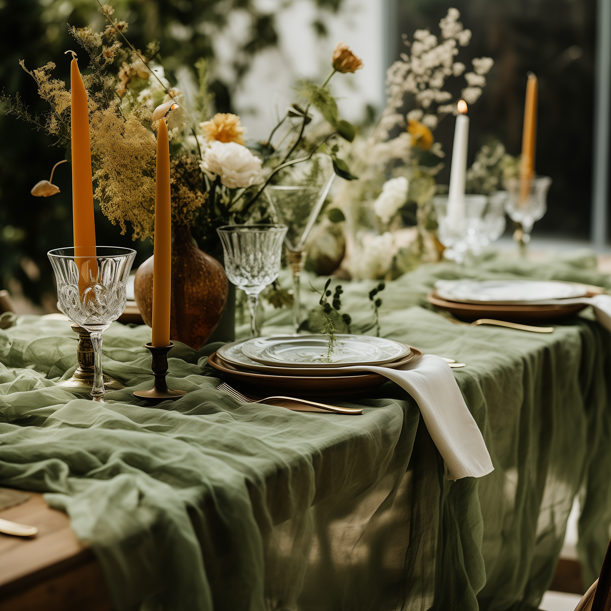 AVAGANTE Design – wholesale Table runner – Table runner -  crinkled cheesecloth runner - sage green2