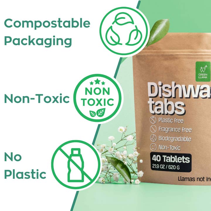 Green Llama – wholesale Diskmedel – Diskmaskinstabletter utan doft och PVA (40 st) - Förpackning med 6 st