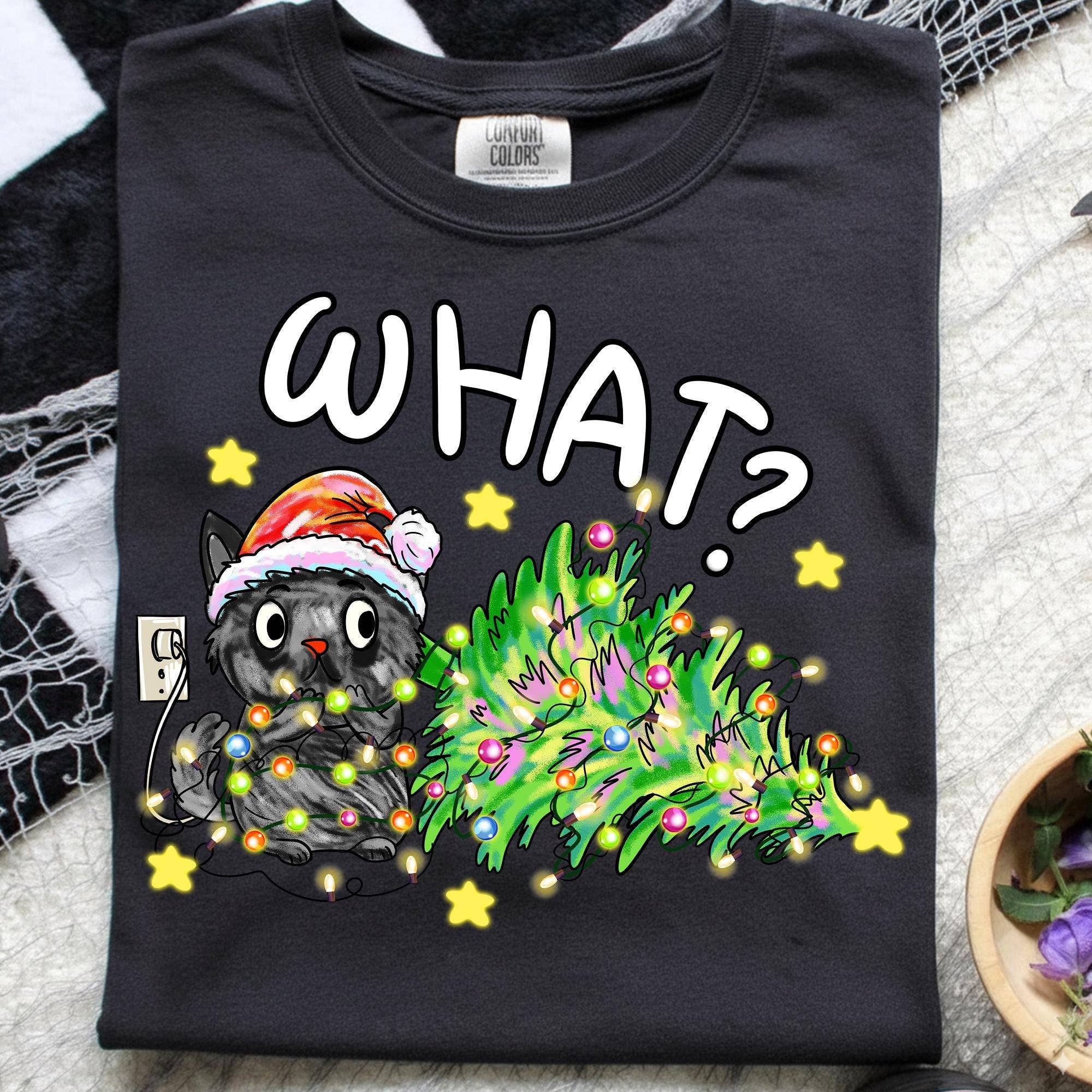 NVC Ecommerce LLC - Wholesale T-Shirt (Graphic) - Women's - Funny Christmas Cat Shirt, What Black Cat Santa Sweatshirt1