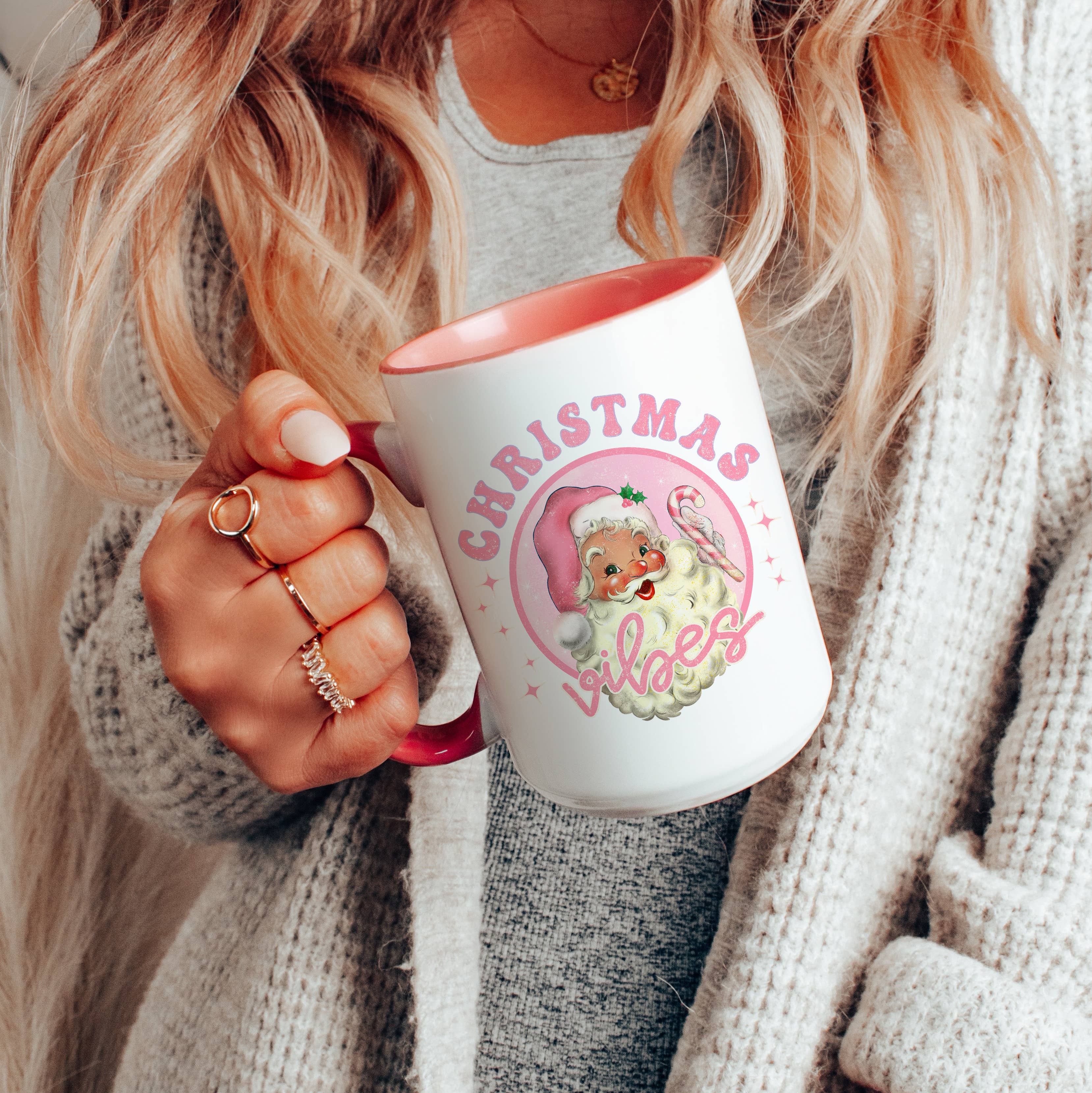 coco+bie designs - Wholesale Coffee Mug - Retro Pink Christmas Vibes Mug - Santa, Holiday Mug, Cute5