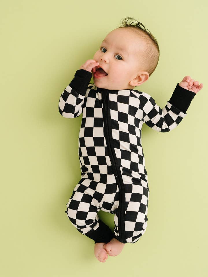 Little One Shop - Wholesale Sleepsuit - Baby - Black Checkered Bamboo Sleeper