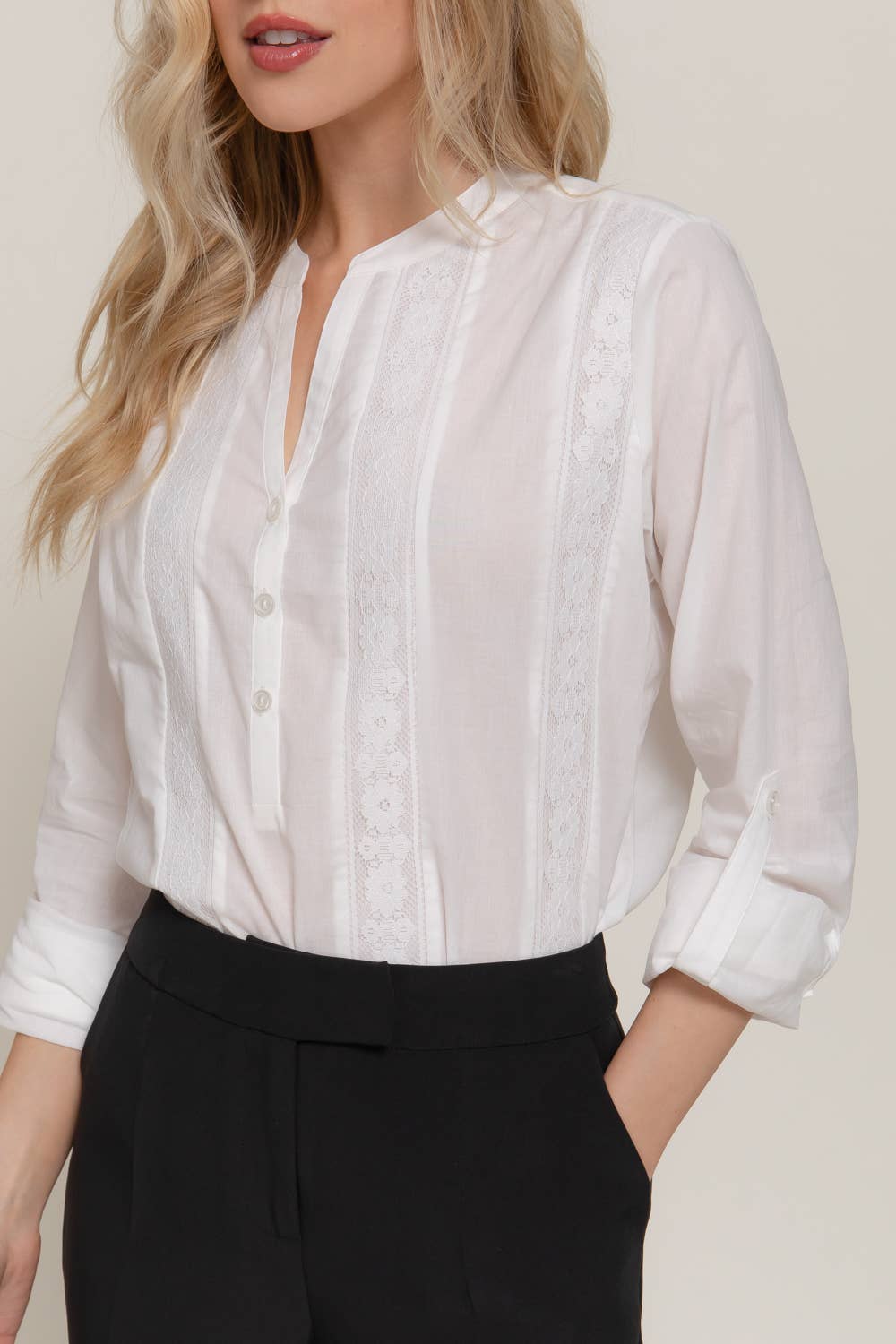 Active Basic | Active USA - Venta al por mayor Blusa - Mujer - Blusa tejida con panel de encaje y manga larga9