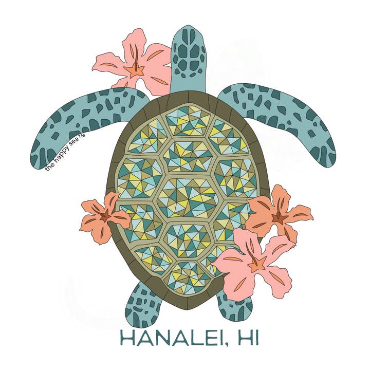 The Happy Sea - Wholesale Sticker - CUSTOM HIBISCUS TURTLE STICKER