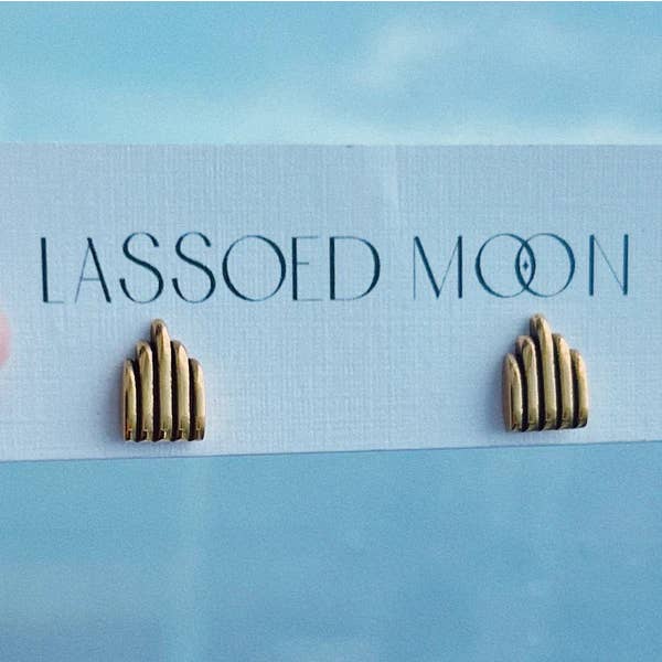 Lassoed Moon - Wholesale Stud/Post Earrings - Gold Art Deco Architecture Studs2