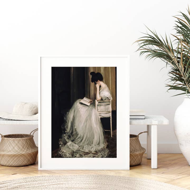 Sugar & Canvas - Wholesale Kunstprint - Europese vintage rustiek meisje dat portretprint leest VP634