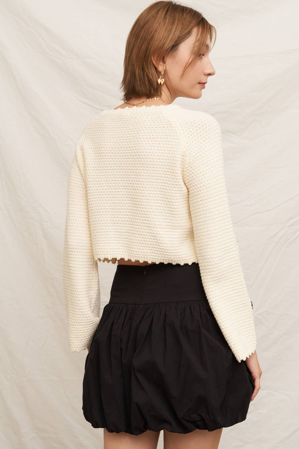 Noir crème Pull en maille à motif floral raccourci en vente sur Faire4