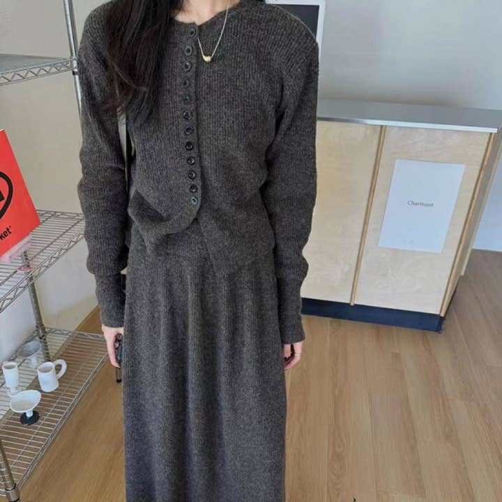 Marayn - Wholesale Top & Skirt Set - Women's - Korean Chic Knit Set Cardigan Skirt6