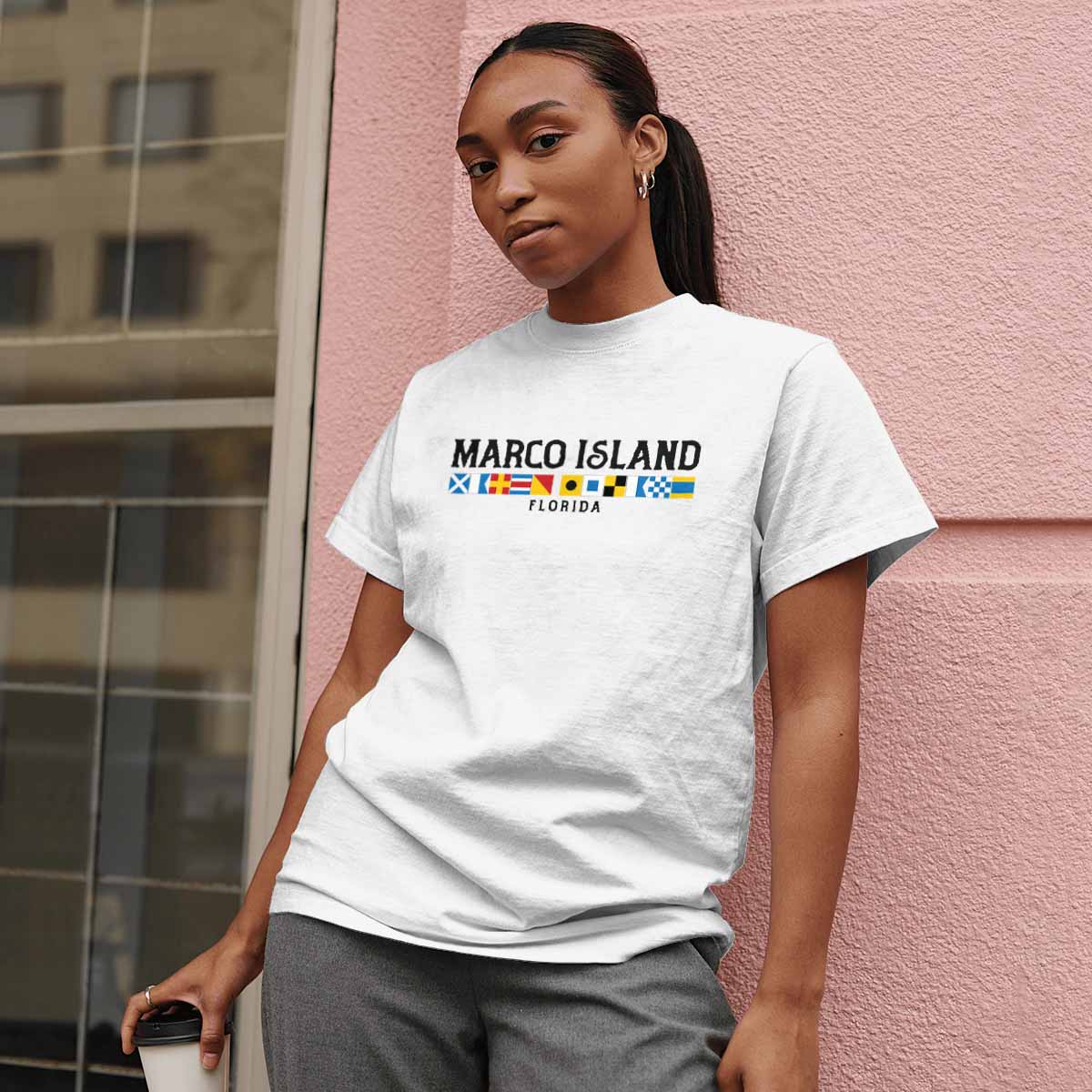RetroPlanet - Wholesale T-Shirt (Graphic) - Unisex - Marco Island Florida Nautical Flags T-Shirt Adult S-2X10