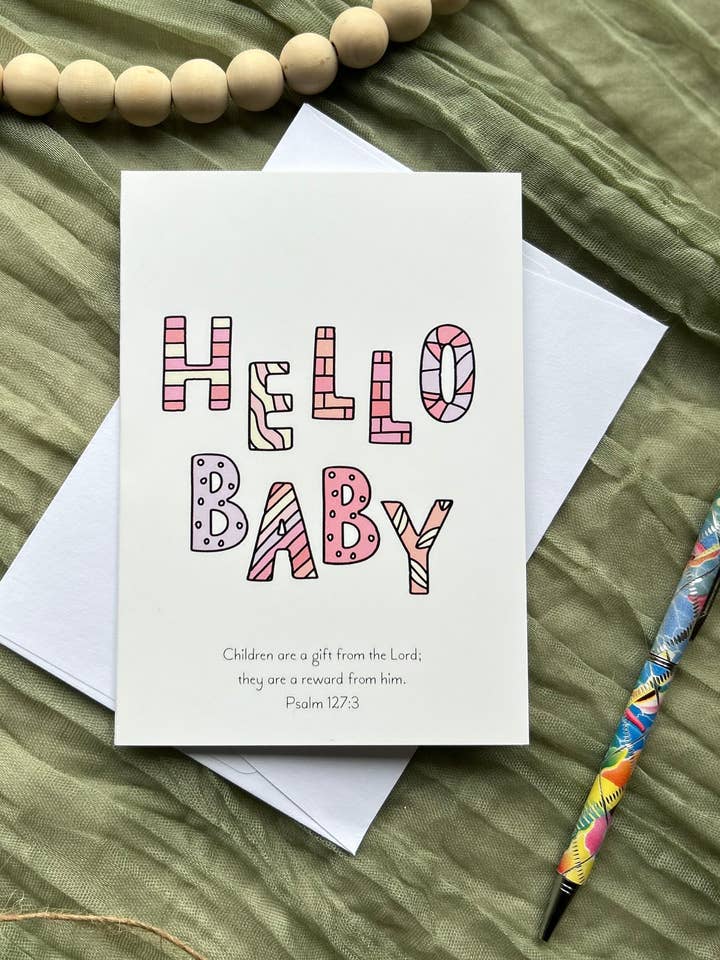 Hello Baby (Pink) (Psalm 127v3) for wholesale by Daisy & Joy Design