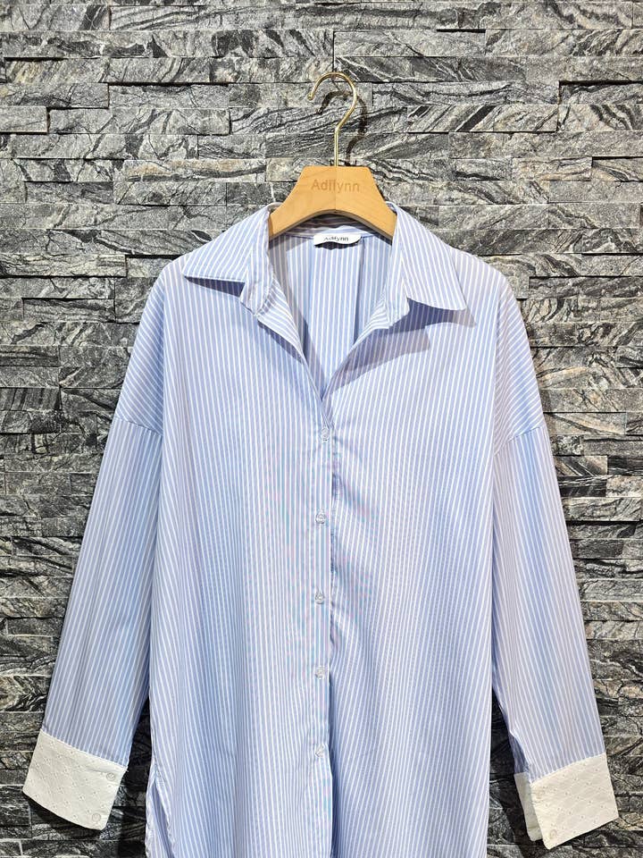 Asymmetric mid-length striped shirt 25021B for wholesale by Adilynn DAYMENTEX