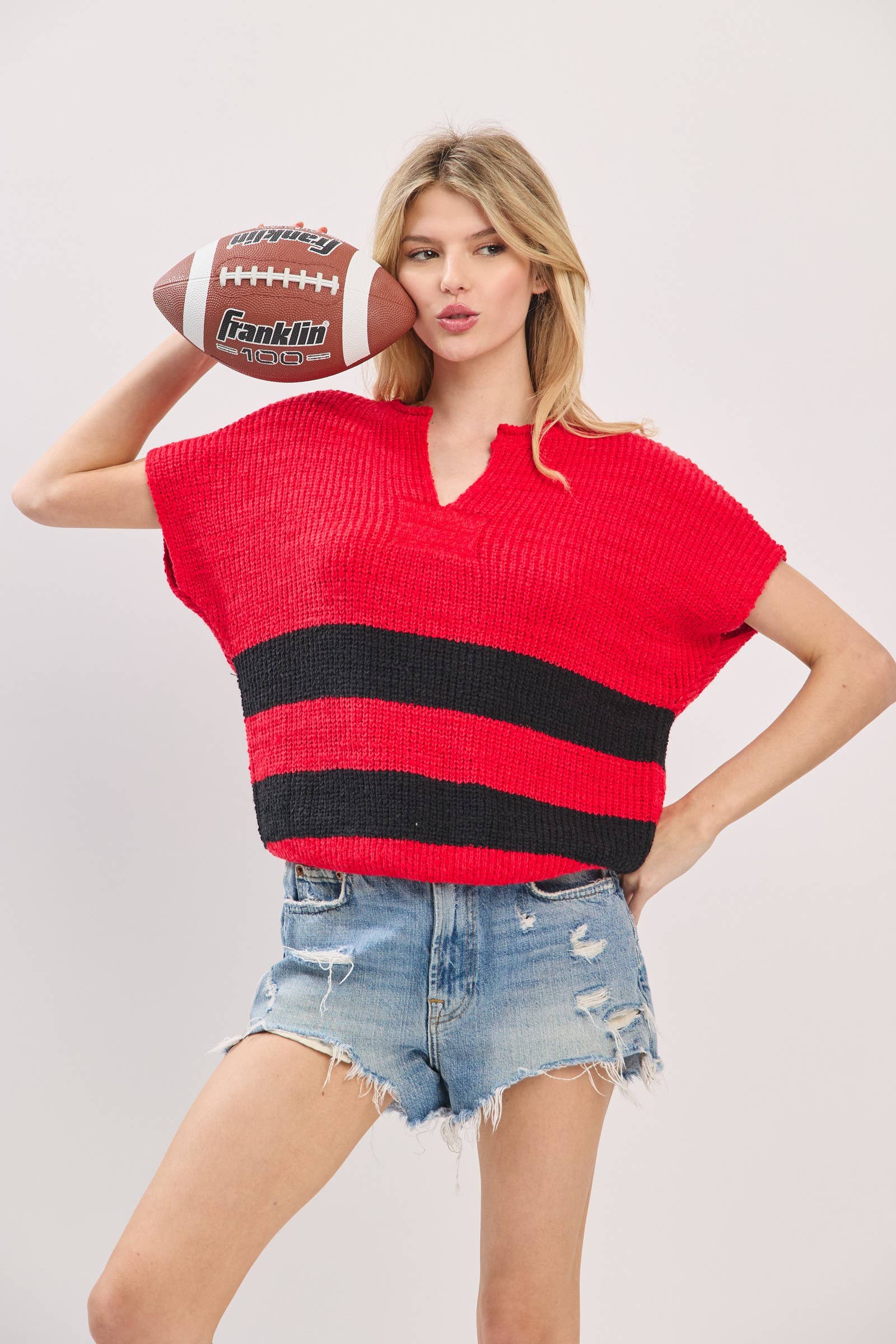 Sewn and Seen - Wholesale Knit Sweater - Women's - Stripe Knit Sleeveless Sweater2