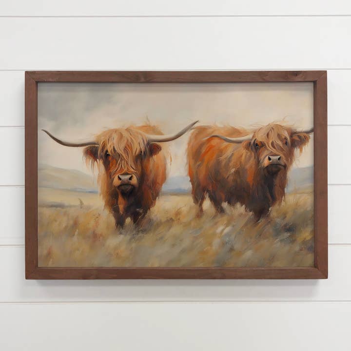 Hangout Home - Wholesale Art Print - Double Highland Cows - Highland Cow Canvas Art - Framed Art