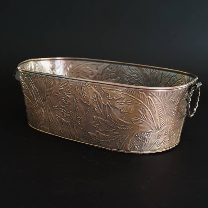 India Handicrafts Inc - Wholesale Party Tub - Copper Leaf Oblong Tub – 21" x 10"2