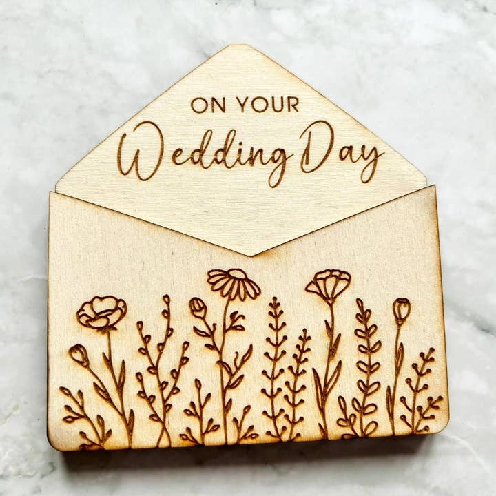 Personalised Engraved Wedding Envelope Gift Card Holder with Florals, Wedding Gift Voucher, Money Gift Voucher for wholesale by Resplendent Aurora