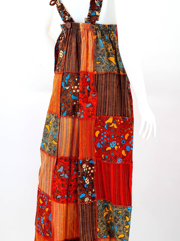 Himalaya Handmade - Wholesale Overalls - Women's - Cotton Hippie Handmade Mushroom Patterned Overlock Patchwork Wide Leg Bohemian Overalls8