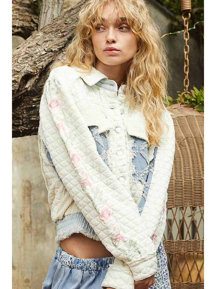 Pol Clothing - Wholesale Jacket - Women's - Vintage washed embroidered sleeve quilted jacket11