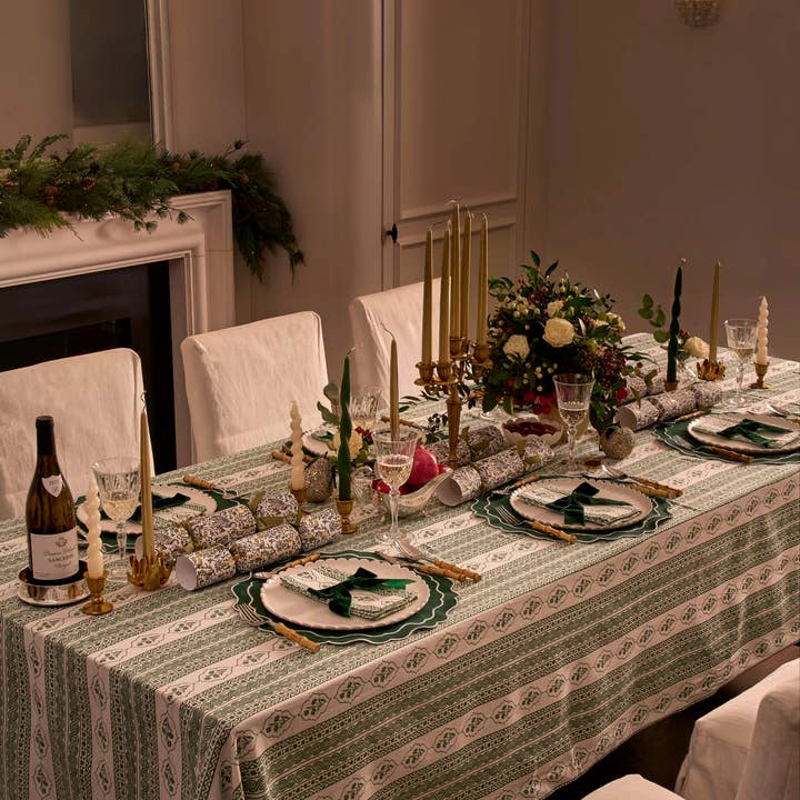 First Bloom Linen Blend Tablecloth Emerald Green for wholesale by Clio and Clover