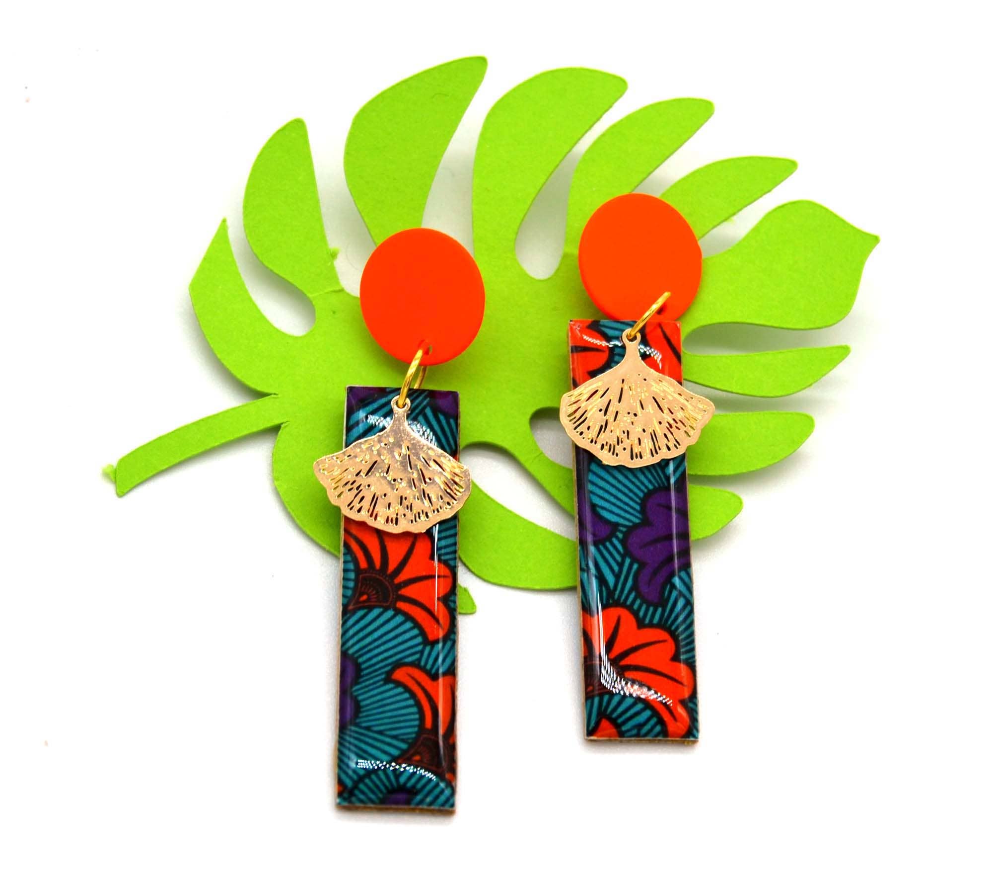 SUNKRIS - Wholesale Dangle Earrings - Rectangular wooden earrings with flowery wax paper1