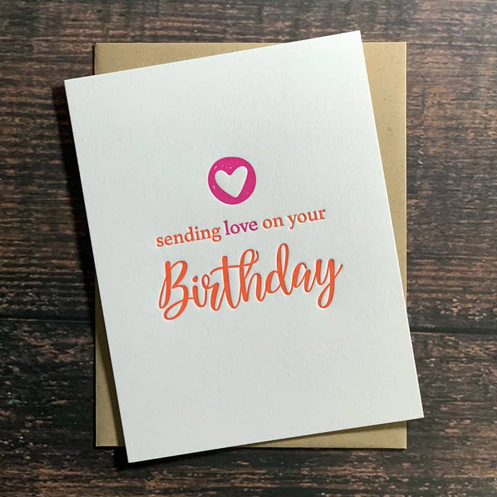 Kincaid Creative - Wholesale Birthday Card - Sending Love on your Birthday. Happy Birthday Greeting Card.