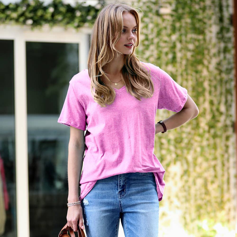 42POPS - Wholesale T-Shirt - Women's - `.Cotton Short Sleeve Boyfriend  V Neck Tee17