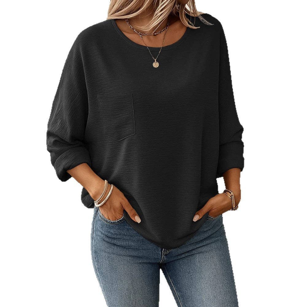 Masyal - Wholesale T-Shirt - Women's - Women's Casual Long-Sleeved Round Neck Solid T-Shirt9