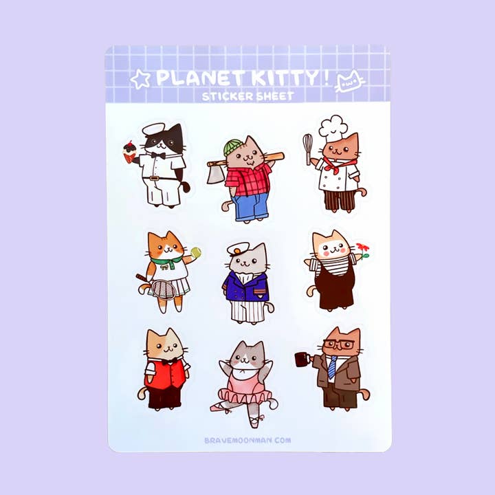Planet Kitty Vinyl Sticker Sheet #2 for wholesale by Brave Moonman