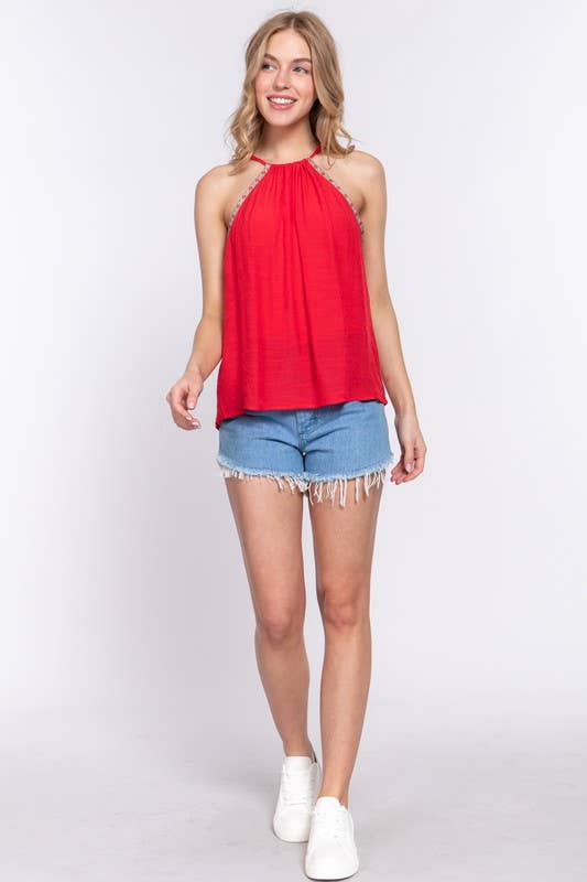 Active Basic | Active USA - Vente Chemisier – femme - Top en gaze flammé à col nu avec bande Cluny Tape4