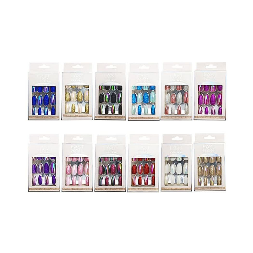 Atlas Fashion - Vente Faux ongles/vernis en patch - NA081 - Ongles pressés amande pailletés et chromés1