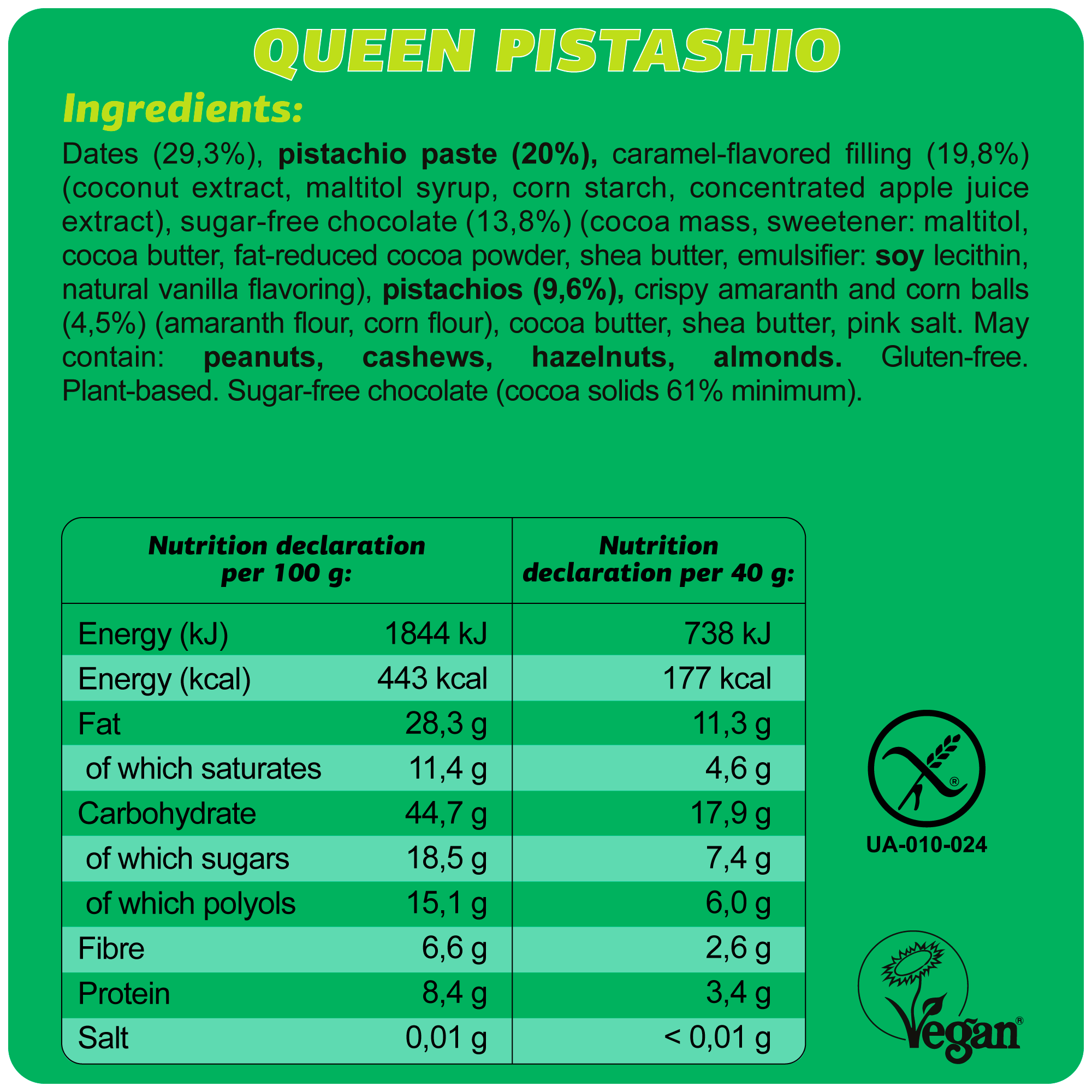 FIZI - Wholesale Snack Bar - QUEEN PISTACHIO 10x40G3