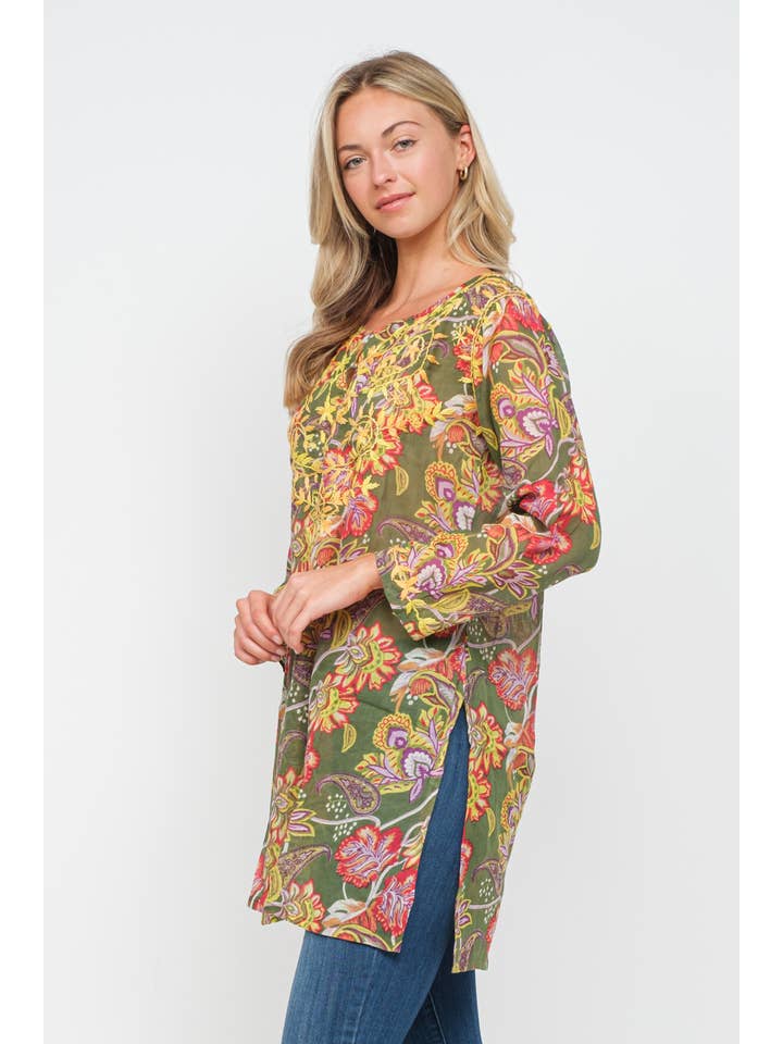 Raj Trading & Imports (USA) Inc. - Wholesale Tunic - Women's - Carlyle Olive Printed Embroidered Tunic1