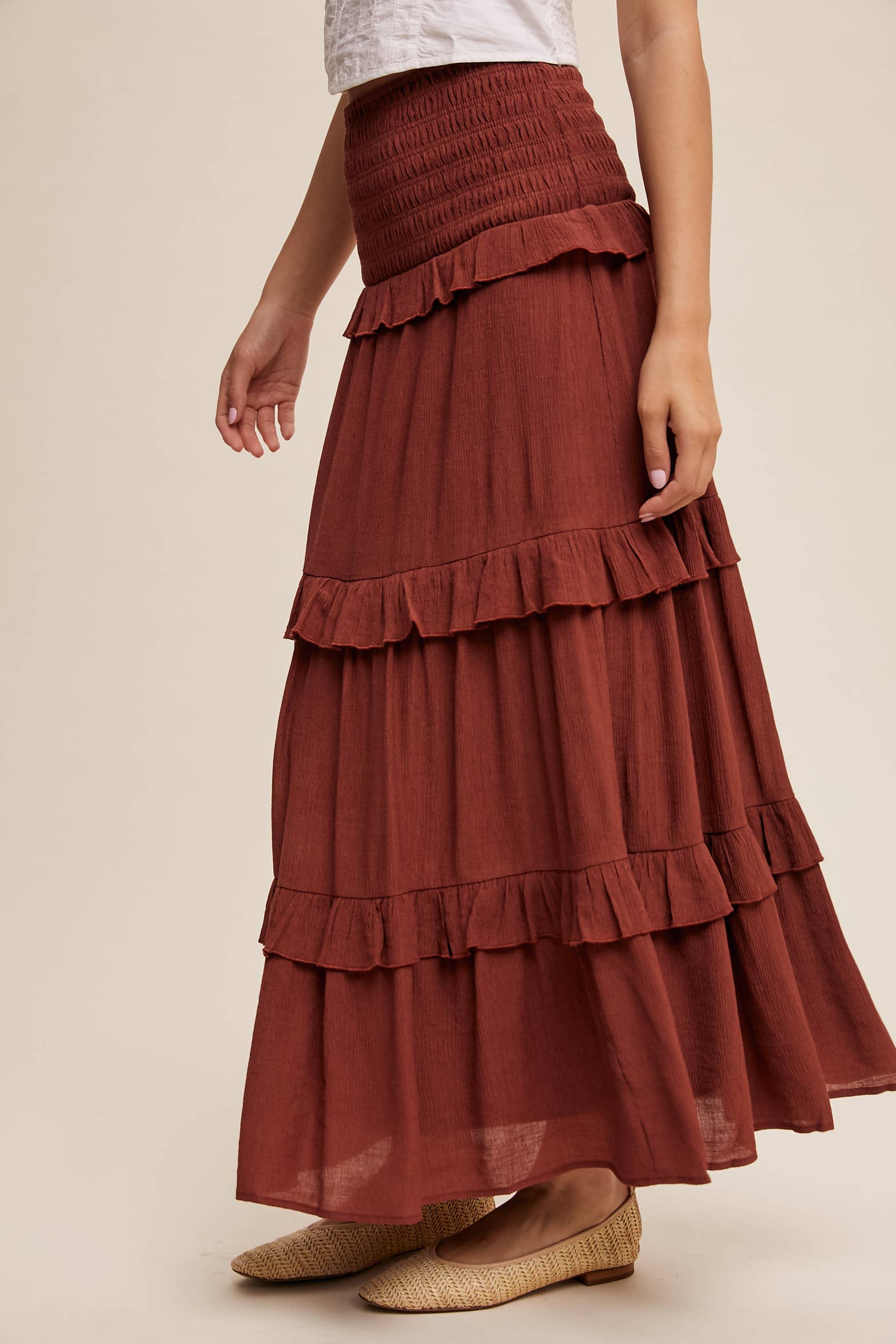 Listicle - Wholesale Skirt - Women's - 2-Way Smocked Ruffle Tiered Midi Dress or Skirt17