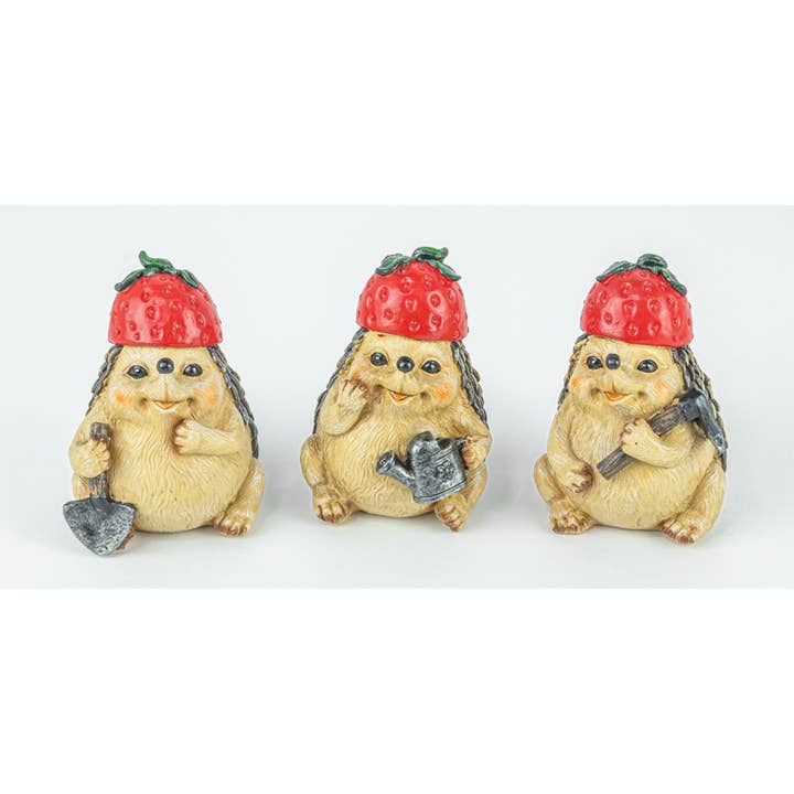 Strawberry Cap Garden Hedgehog 3 Assorted for wholesale by Hanna's Handiworks
