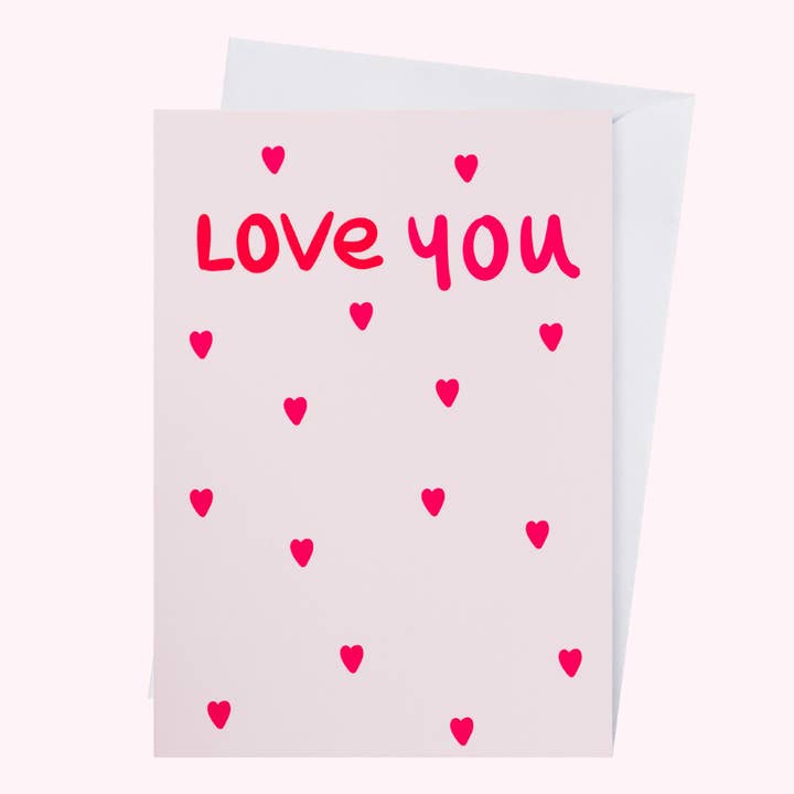 Love heart ditsy Valentine's Day card for wholesale by Mayajoy