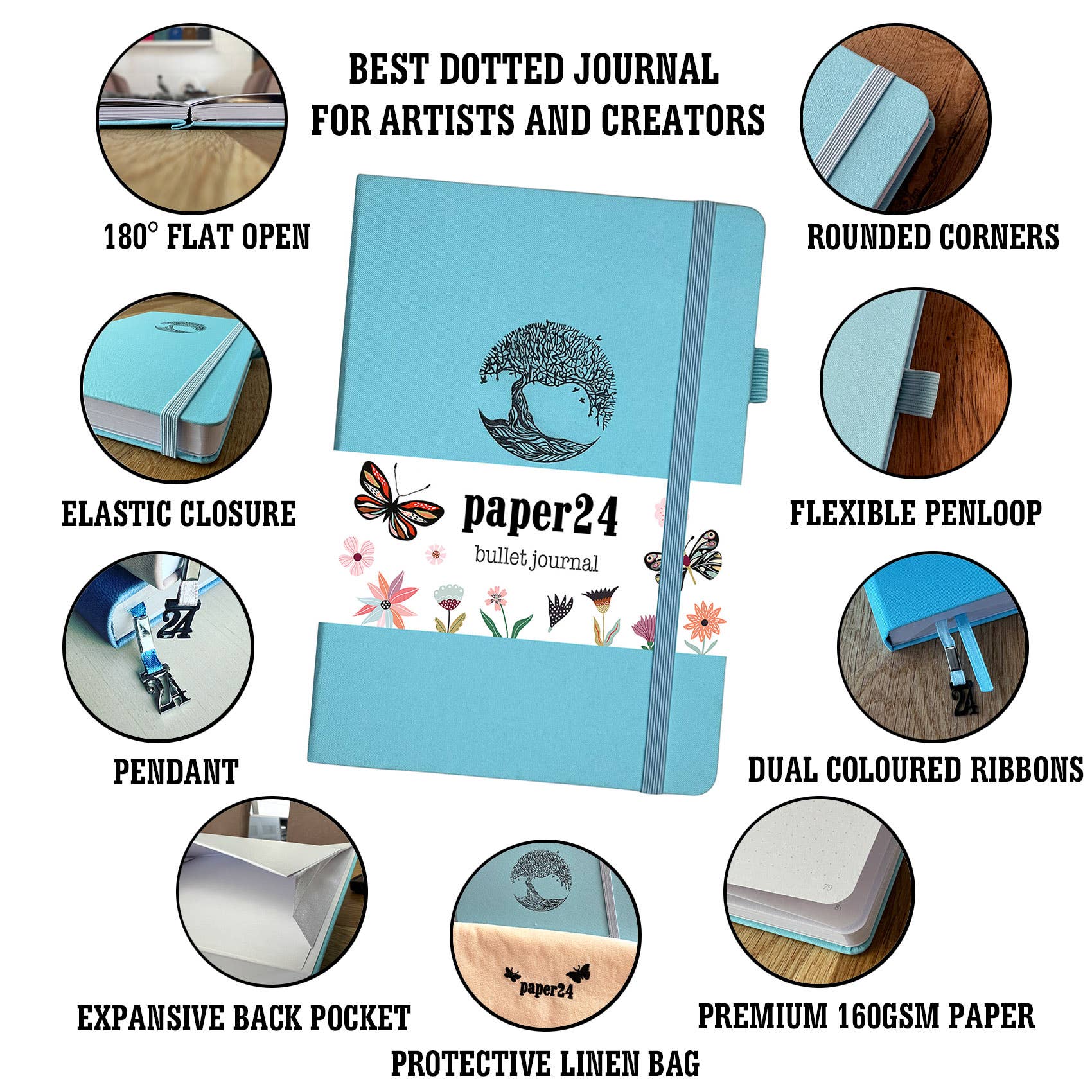 Paper24 – Großhandel Tagebuch – Paper24 Bullet Journal A5 mit Life Tree Design, gepunktet6