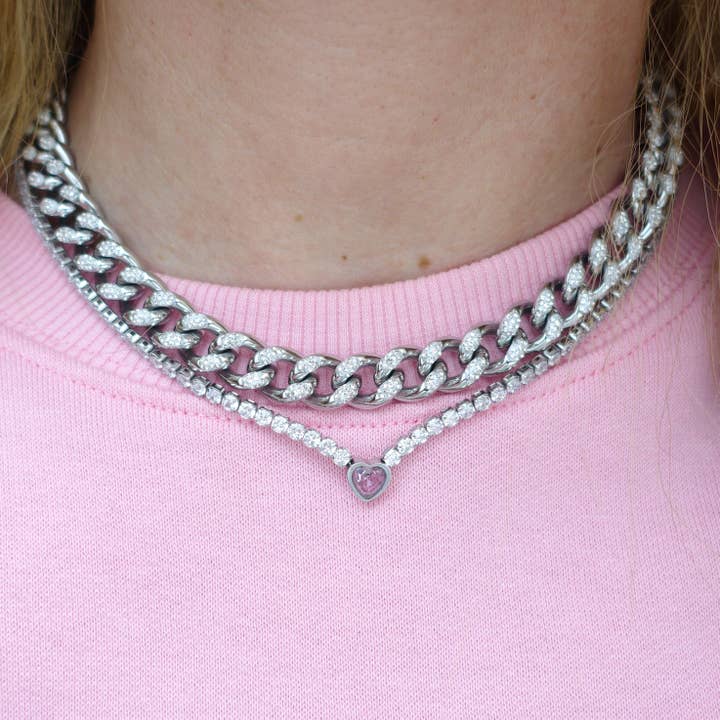 Madison ~ Edelstahl Cuban-Kette mit Zirkonia-Anhänger für den Großhandel von Daemon srls