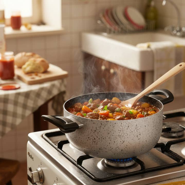 Casseruola con due manici antiaderente maneggevole alluminio PFOA free antigraffio pratica cottura veloce made in italy per la vendita all'ingrosso da parte di Mamù Cookware