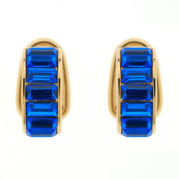 Sapphire Baguette Crystal Clip earrings for wholesale by Emma Holland
