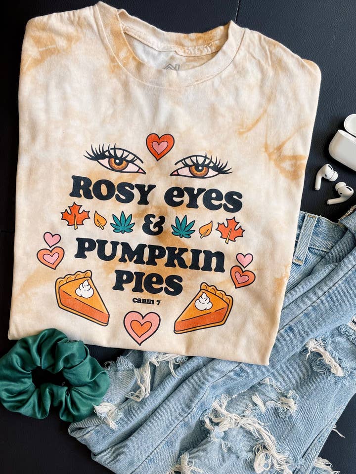 Rosy Eyes & Pumpkin Pies Tie Dye T-Shirt for wholesale by Cabin 7 Originals