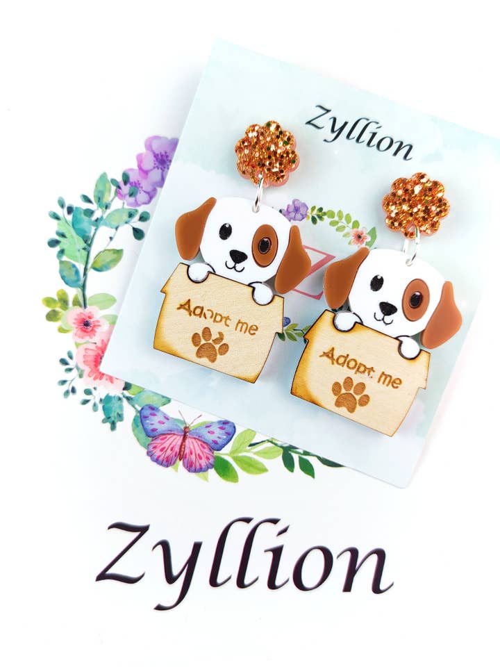 Adopt Me Dog Dangle Sterling Silver Earrings for wholesale by Zyllion