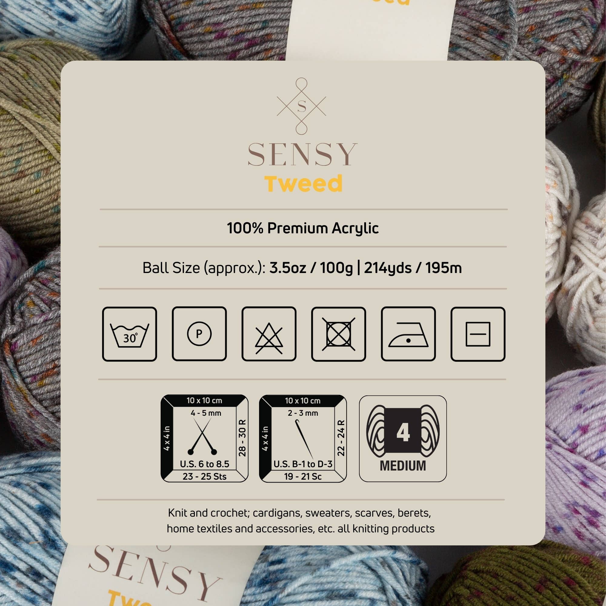 Sensy - Wholesale Yarn - Sensy Tweed Yarn, 3.5 oz, 214 Yards, Gauge 4 Medium13
