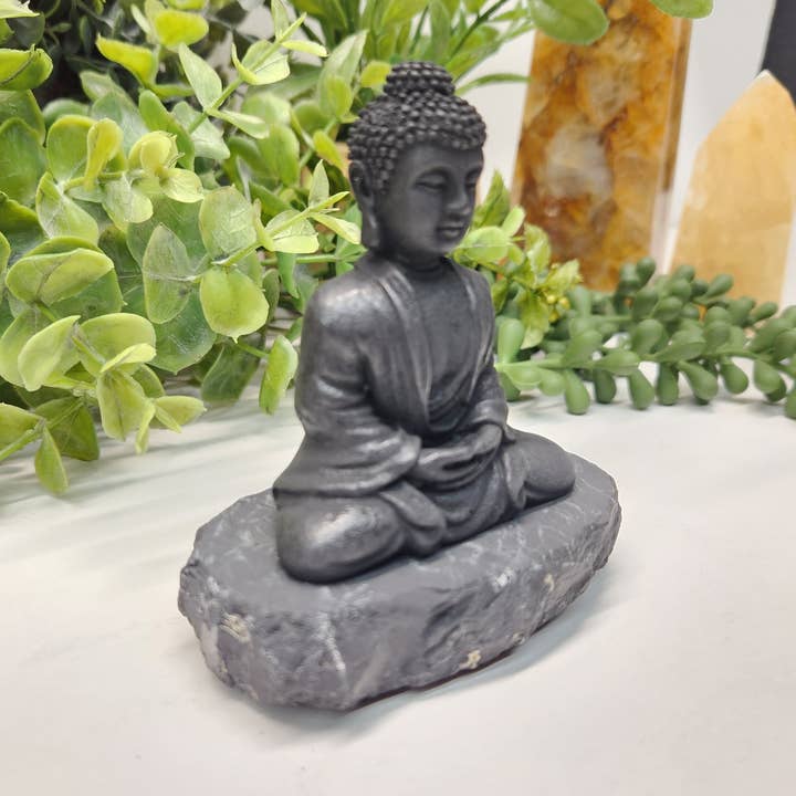 Meraki Gemstones - Wholesale Decorative Figurine - Shungite Figurine Buddha (3.5x3x2 Inches) (EMF Protection)