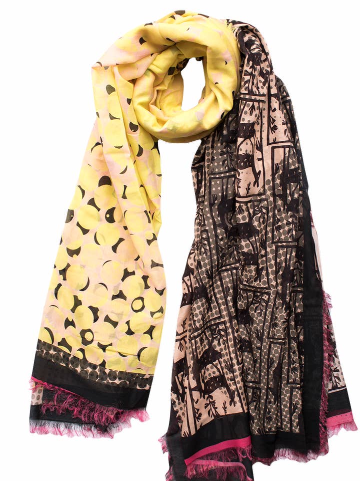 Silk/Cotton "Collage I / Deers" Stola 200x140cm for wholesale by EditionMichel