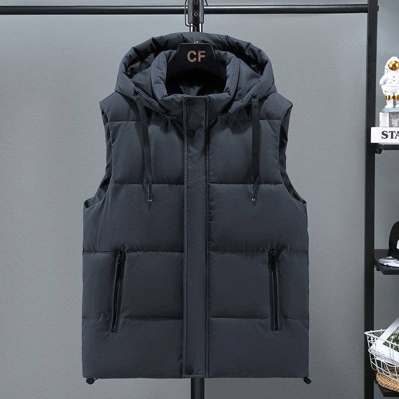 UZ Wholesale Store – Großhandel Oberbekleidungsweste – Herren – Verdickte Baumwollweste mit abnehmbarer Kapuze für Herren2