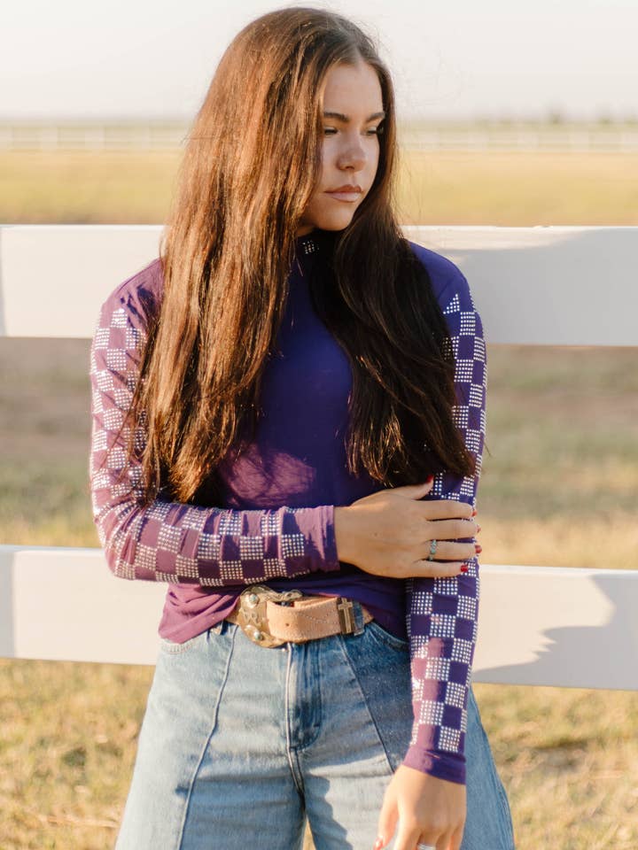 Sterling Kreek - Wholesale Blouse - Women's - Checked In Purple Mesh Top1