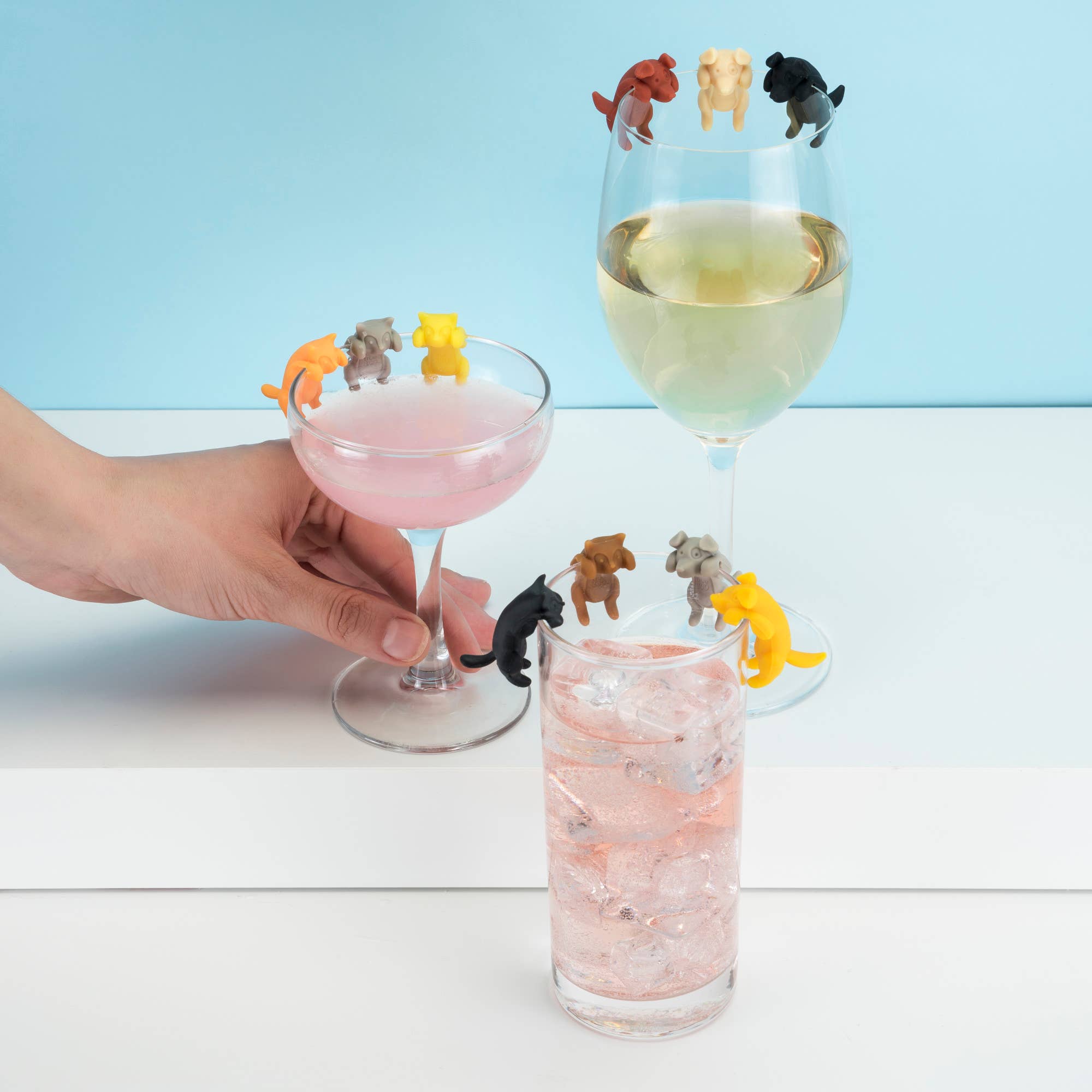 TRUE - Wholesale Wine/Cocktail Glass Markers - TrueZoo Paws Off Silicone Cat Beverage Markers Set of 63