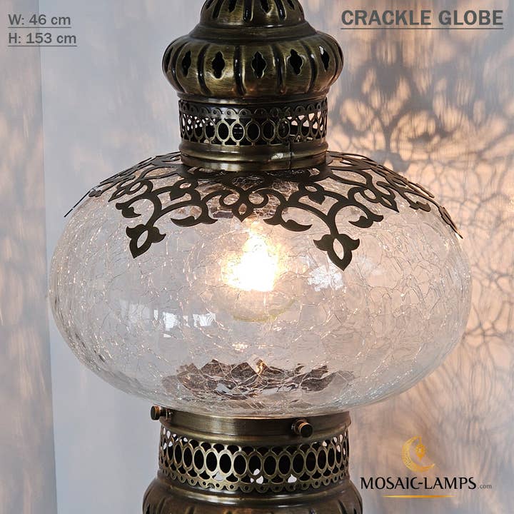 Mosaic Lamps - Wholesale Floor Lamp - Gooseneck X Large Crackle Globe Ottoman Floor Lamp, Laser Me4